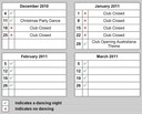 Calendar for December 2010 to March 2011